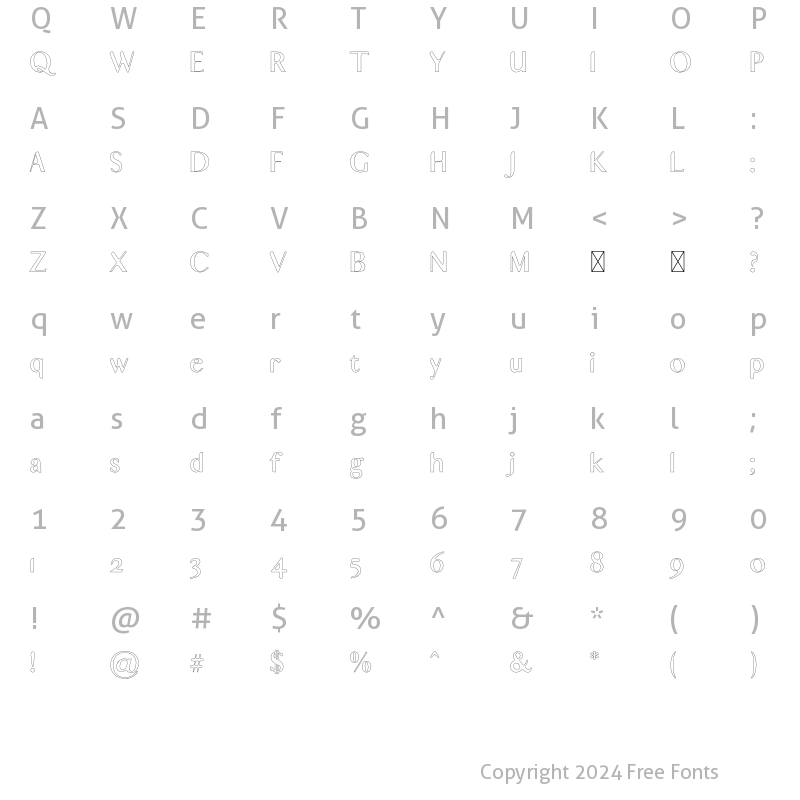 Character Map of Skylar Sans Bold Outline