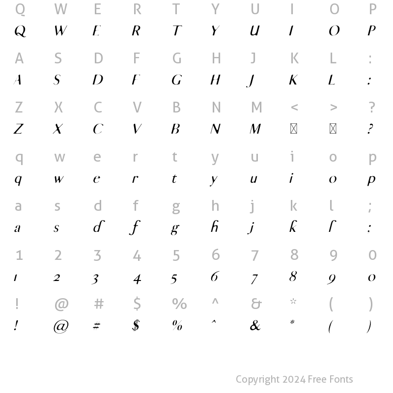 Character Map of Skylar Sans Italic