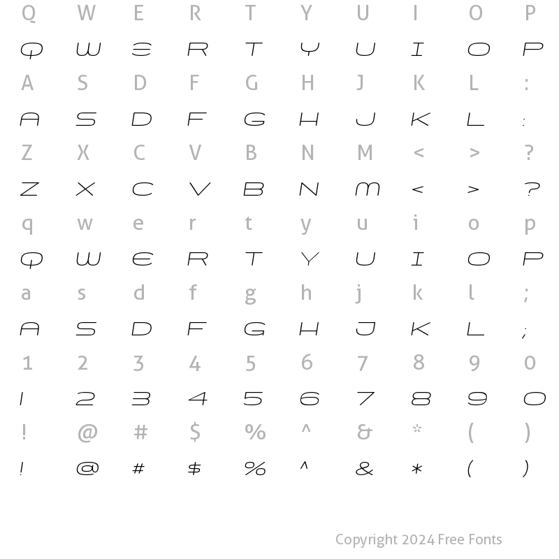 Character Map of Skywave Light Italic