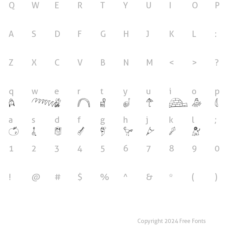 Character Map of SL Kid's Alphabet Regular