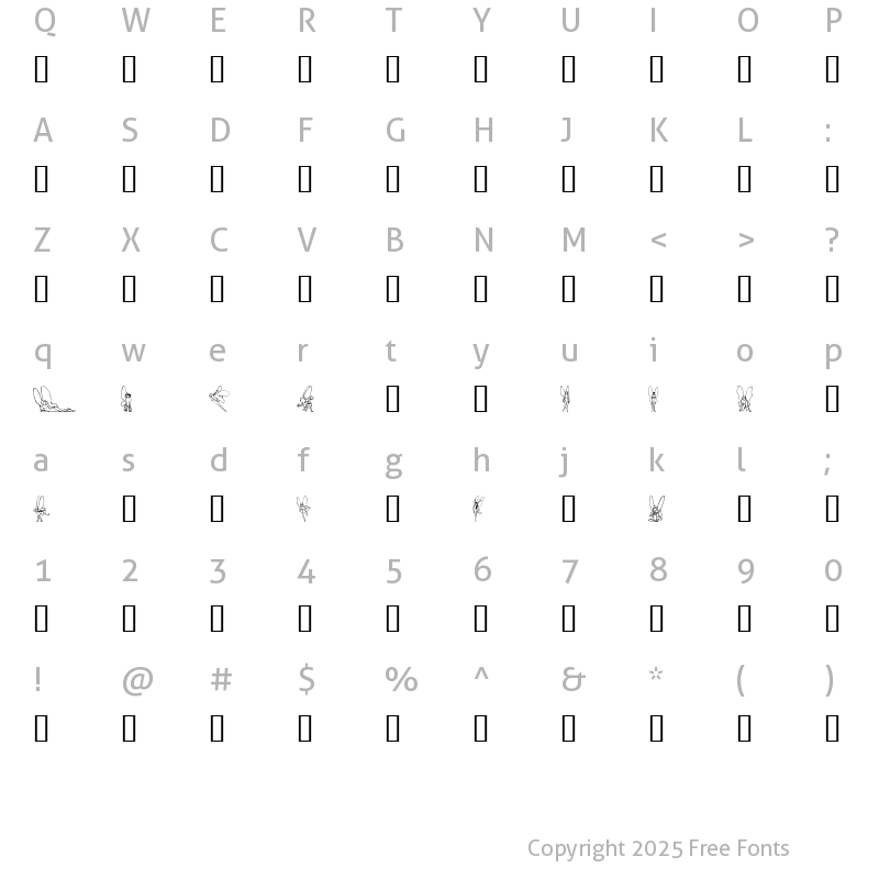 Character Map of SL Woodcut Faeries Regular