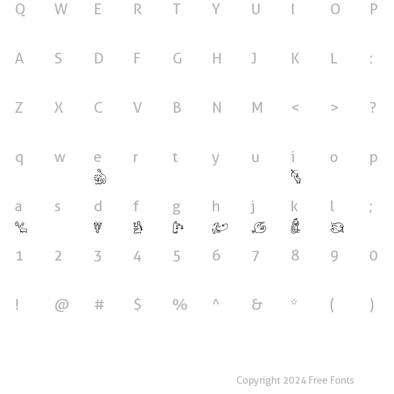 Character Map of SL Zodiac Icons Regular