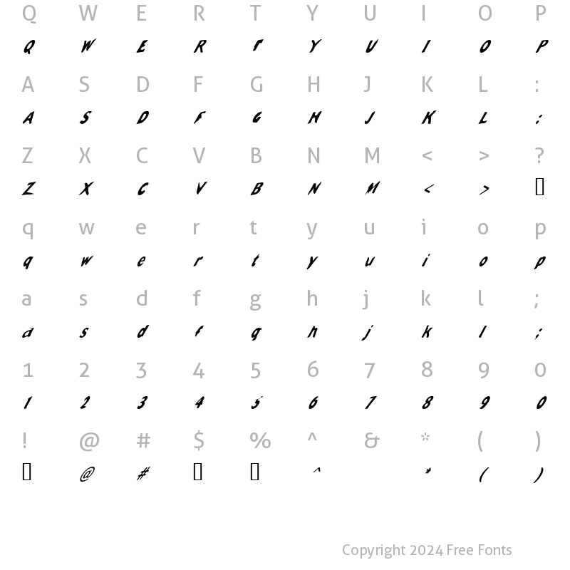 Character Map of Slantalic Regular