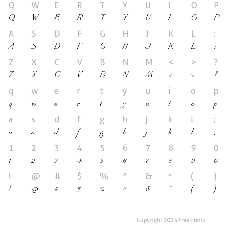 Character Map of Slanted Antique Roman Std Regular