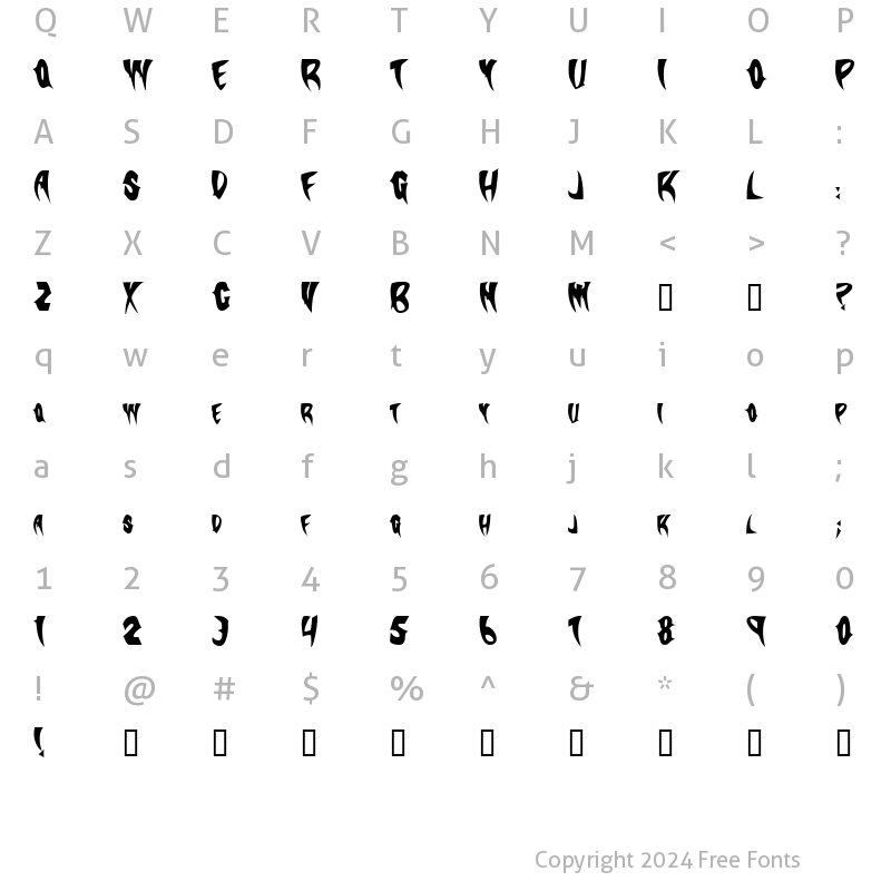 Character Map of SlasherCondensed Bold