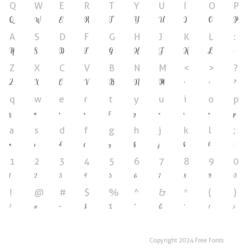 Character Map of Slighty Script Regular