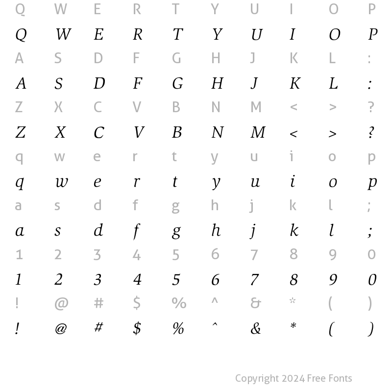 Character Map of Slimbach Book Italic