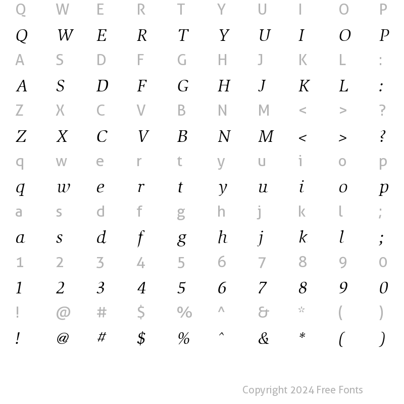 Character Map of Slimbach Italic