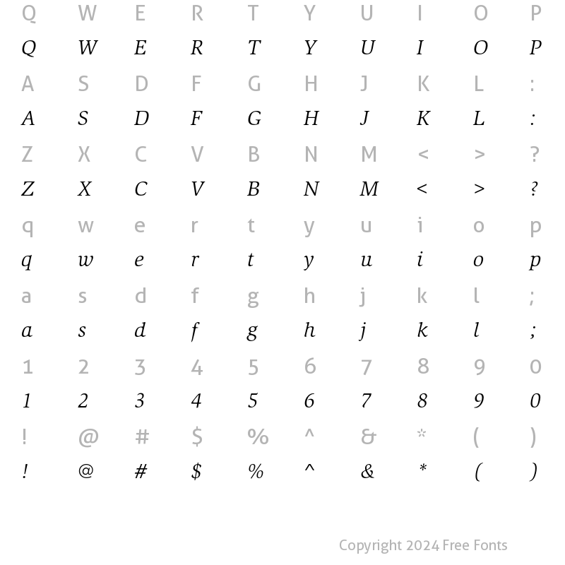 Character Map of SlimbachEF Book Italic