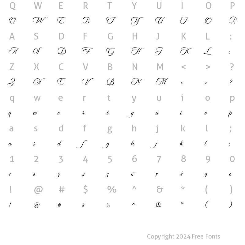 Character Map of Sloop Script One LessSlant Regular