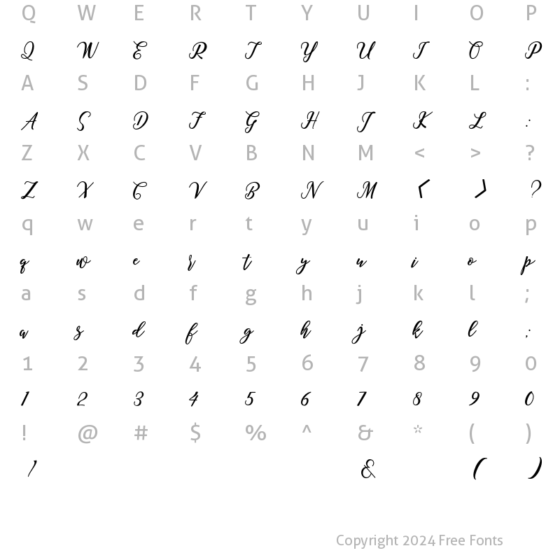 Character Map of Slowly script Regular