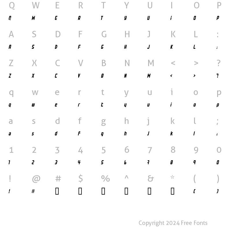 Character Map of Small type (italic) Regular