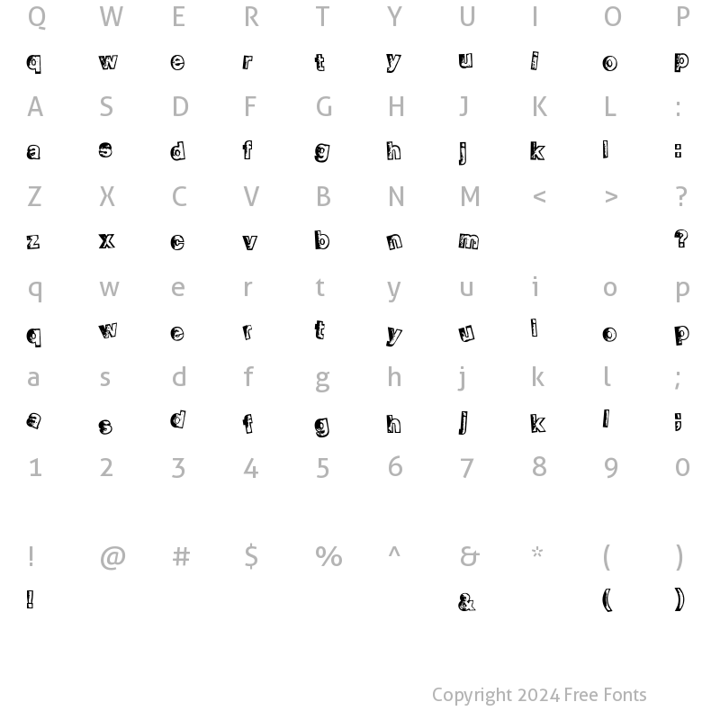 Character Map of Smellvetica Outline Outline