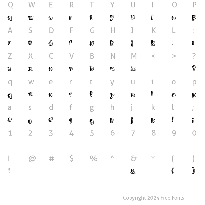 Character Map of Smelvetica Outline Regular