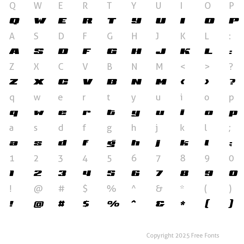 Character Map of Sneakers UltraWide Italic