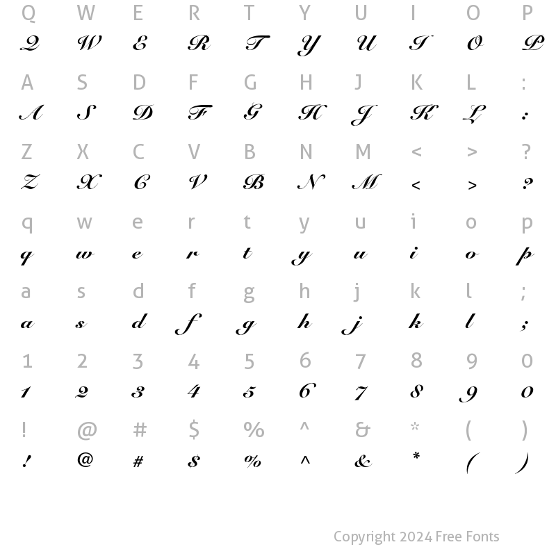 Character Map of Snell Roundhand LT Std Black Script