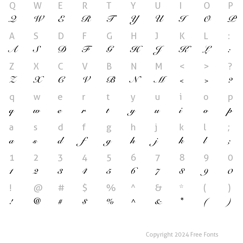 Character Map of Snell Roundhand LT Std Bold Script