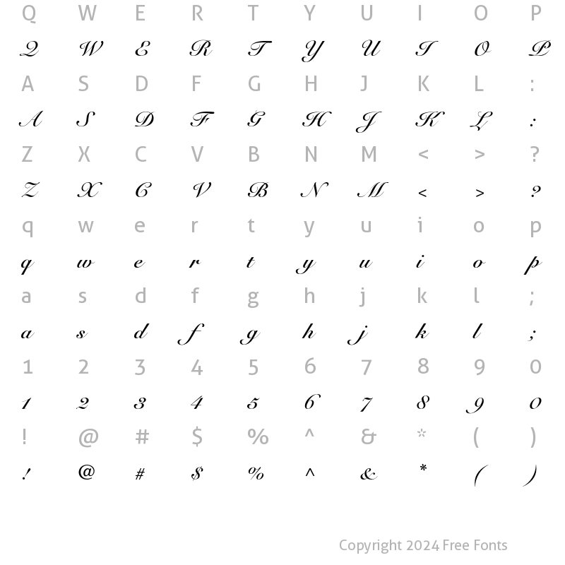 Character Map of Snell Roundhand Script Bold