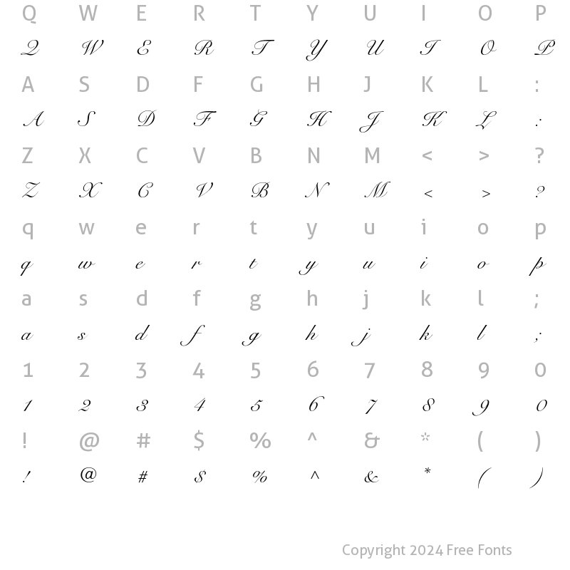 Character Map of Snell Roundhand Script Regular