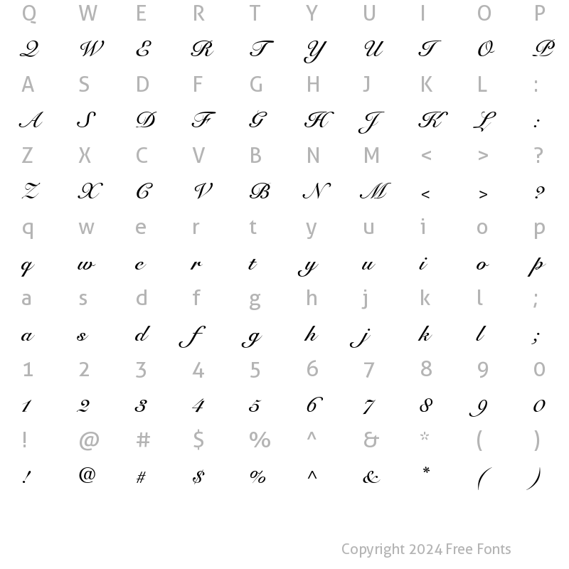 Character Map of SnellRoundhand BoldScript Italic