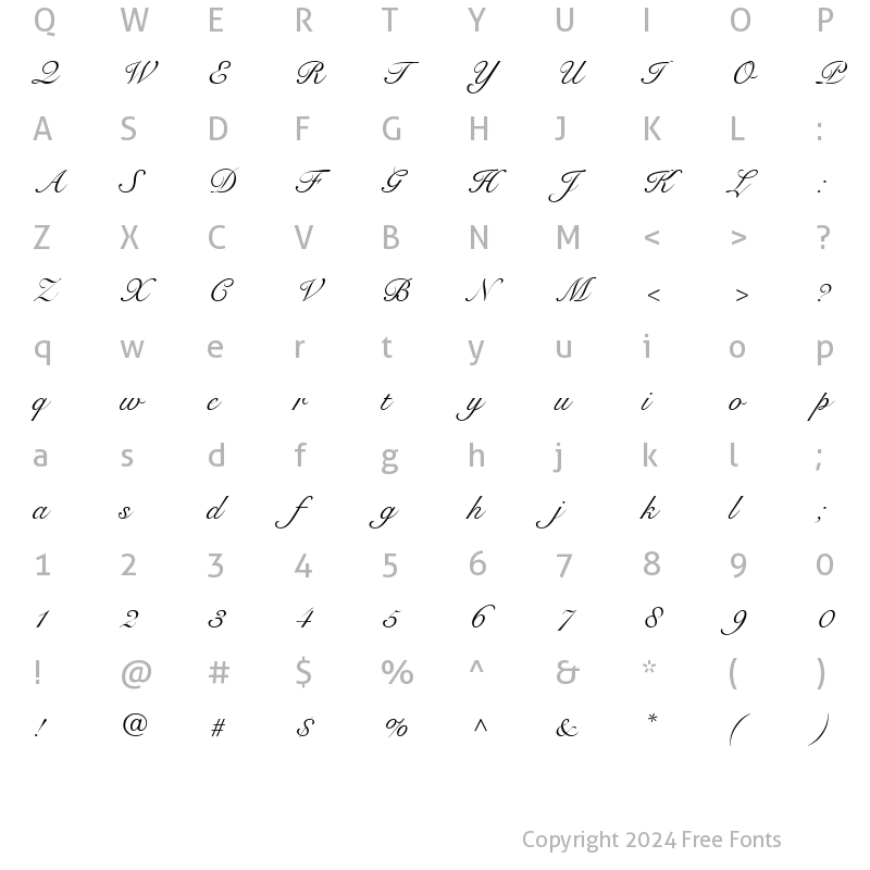 Character Map of SnellRoundhand Script Italic