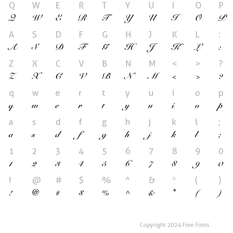 Character Map of SnellRoundhandScript Bold