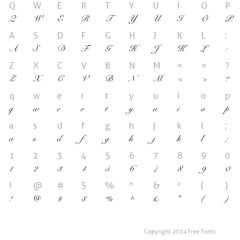 Character Map of SnellRoundhandScript RomanItalic