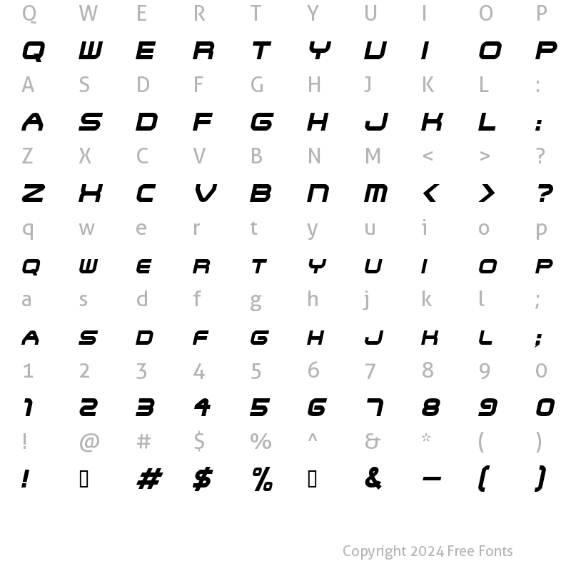 Character Map of SNFU Oblique