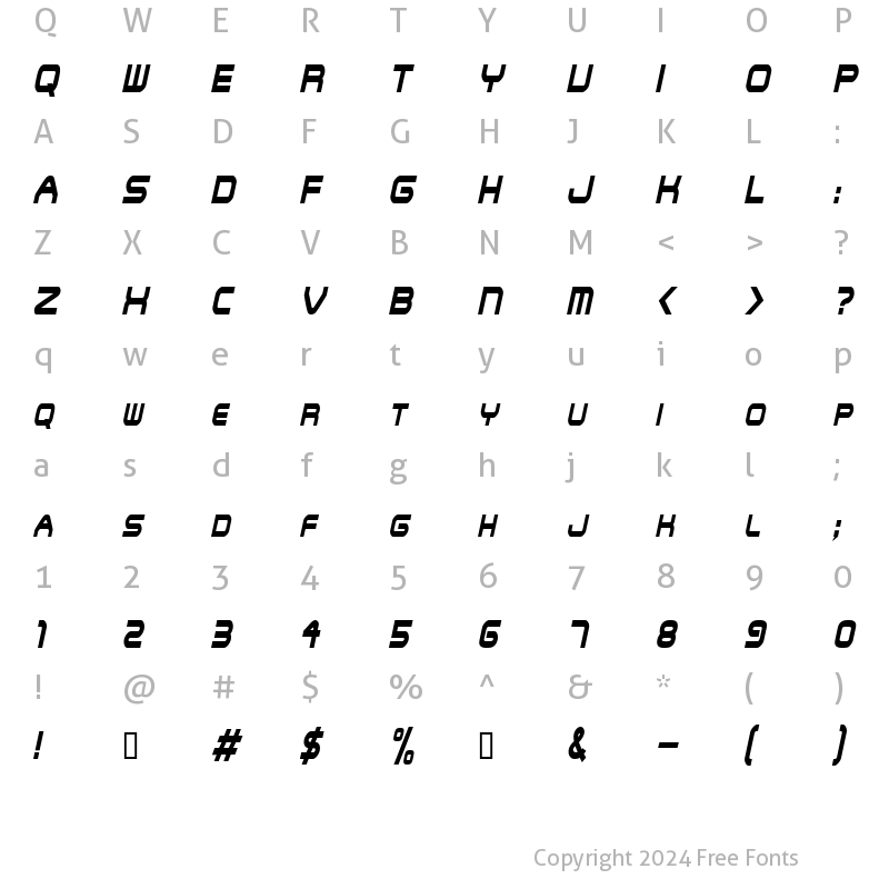 Character Map of SNFUCondensed Oblique