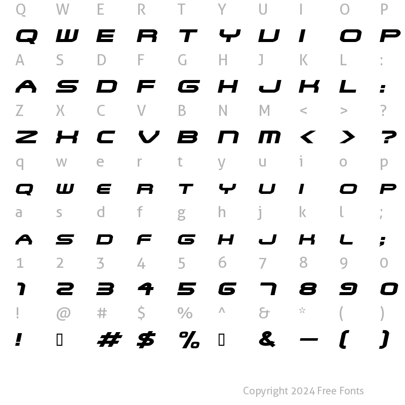 Character Map of SNFUExtended Oblique