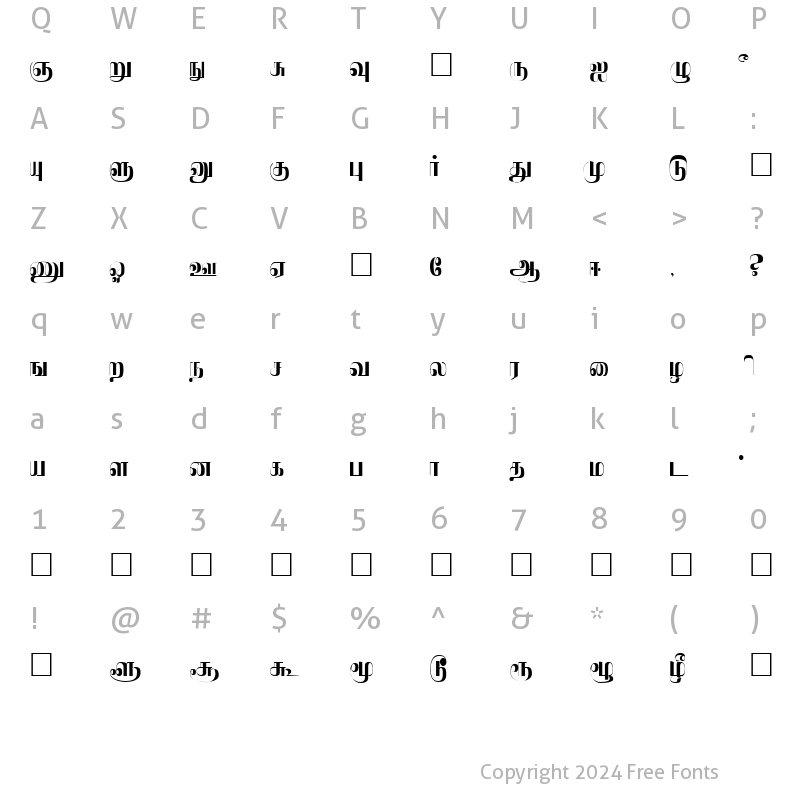 Character Map of Sngarabaranam Regular