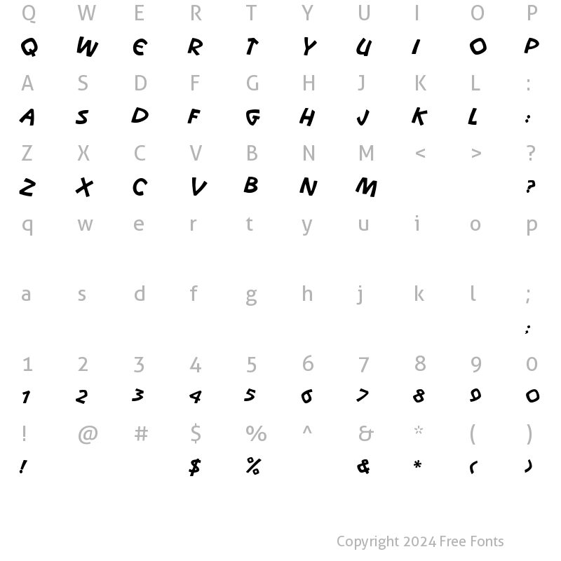 Character Map of Snootchie Bootchies Italic Regular