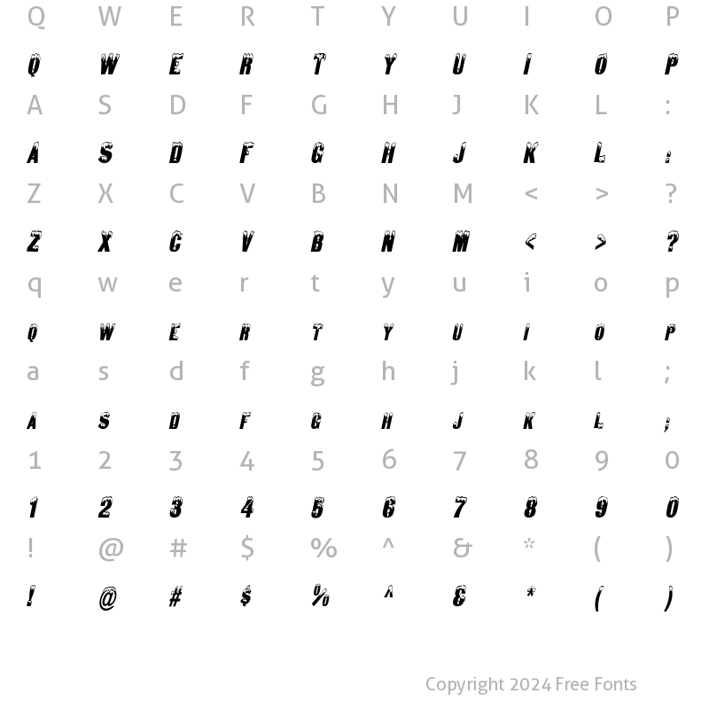 Character Map of Snow Caps-Condensed Italic