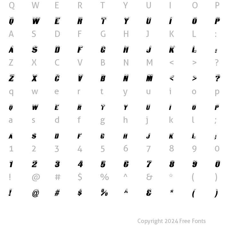 Character Map of Snow Caps Italic