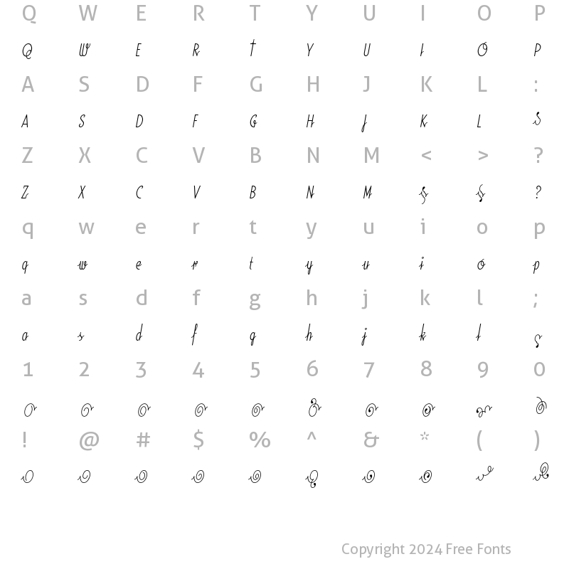 Character Map of Soda ScriptLightExtras Regular