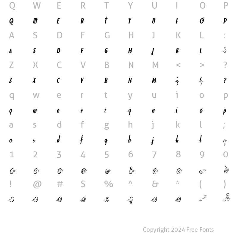 Character Map of SodaScript BoldExtras ScriptBoldExtras