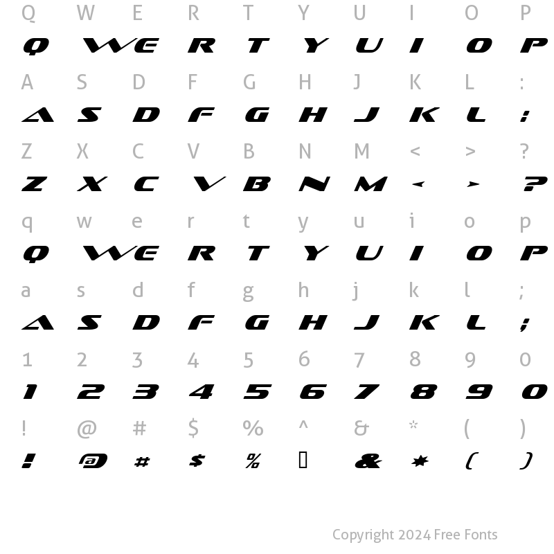 Character Map of Sofachrome Italic