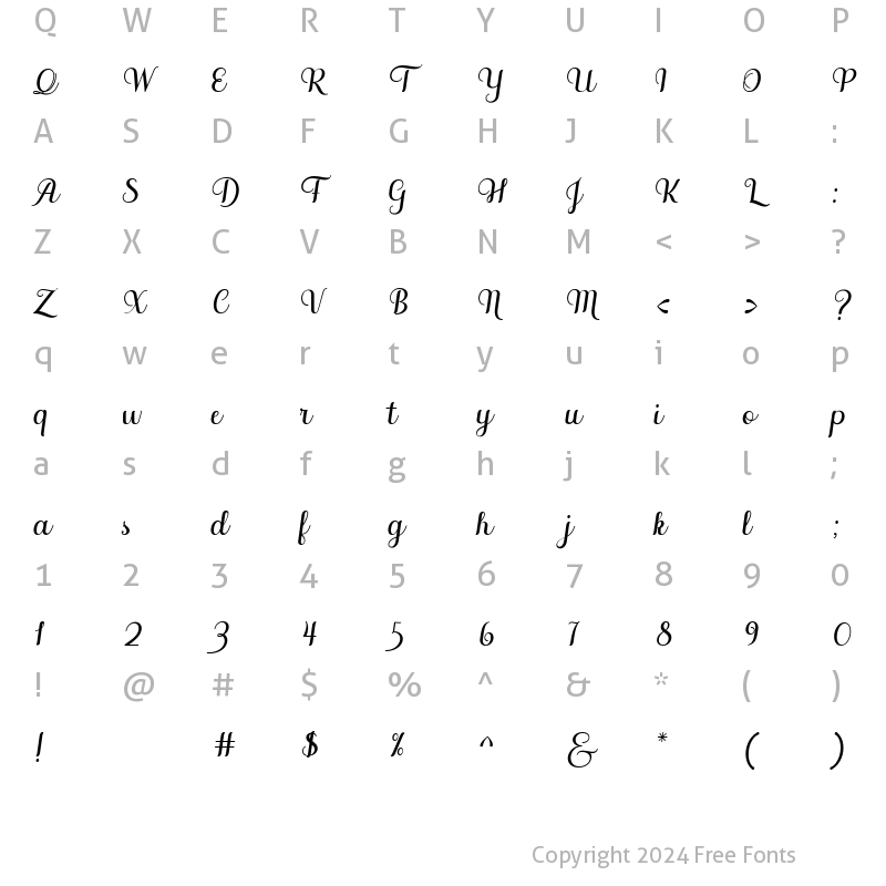 Character Map of Soffia Slant Regular