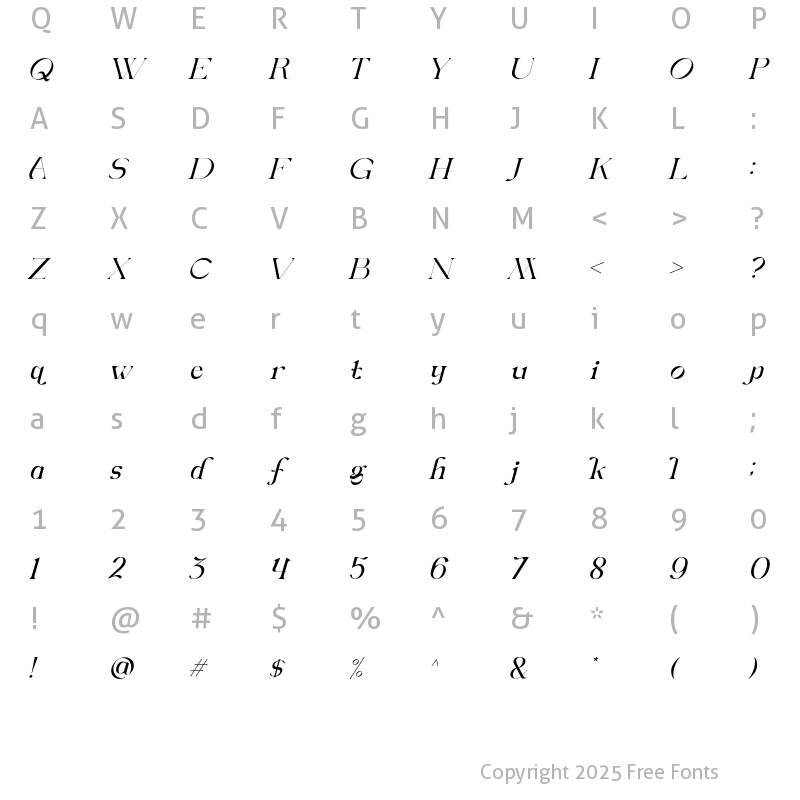 Character Map of Sofiera Italic