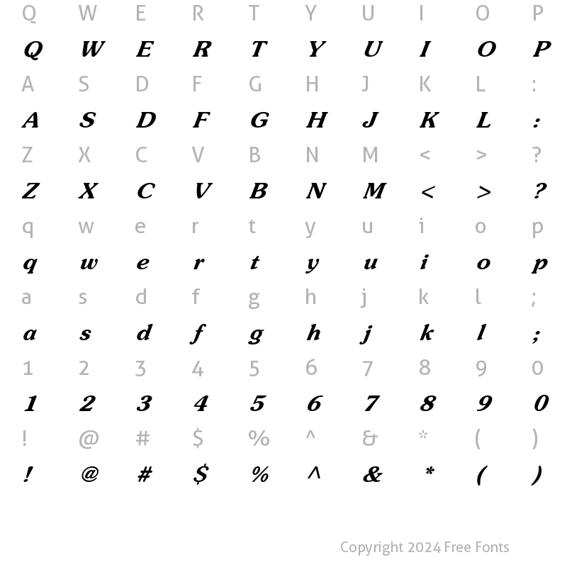 Character Map of Sojourn Italic