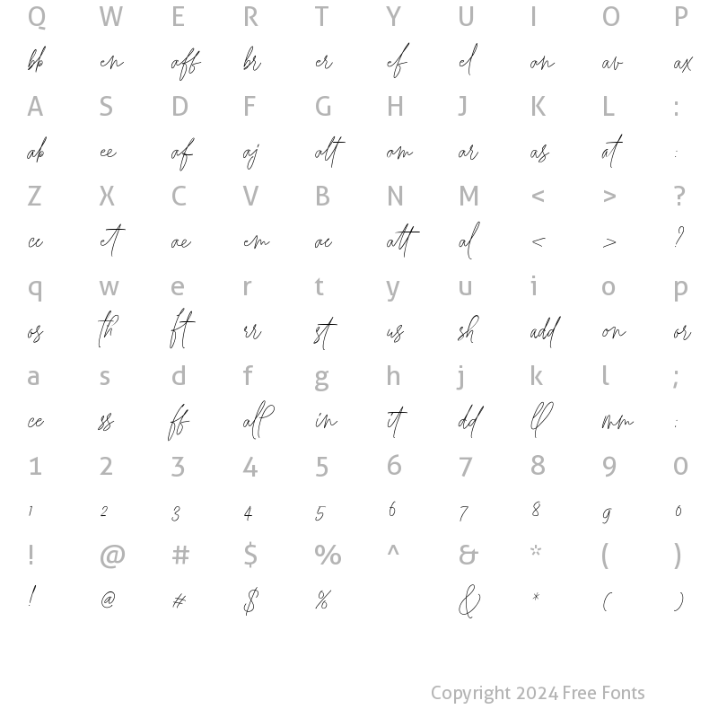Character Map of Solange Italic Ligature Regular