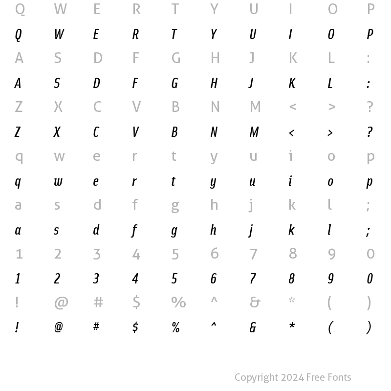 Character Map of SolexMediumLiningItalic Regular