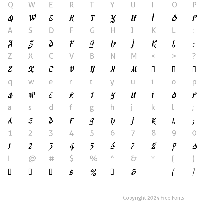 Character Map of SolomonCondensed Italic