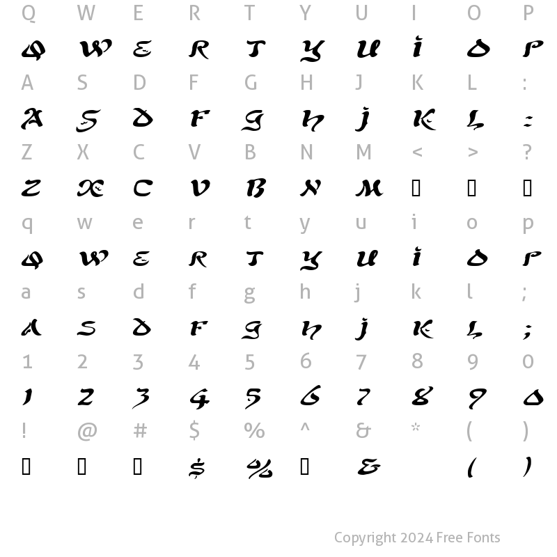 Character Map of SolomonExtended Italic