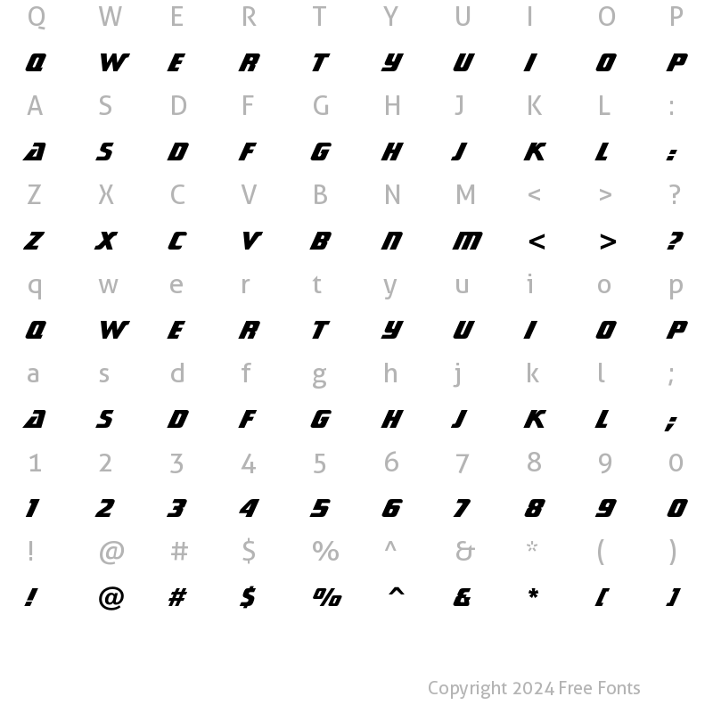 Character Map of Sonic Cut Thru Heavy Regular