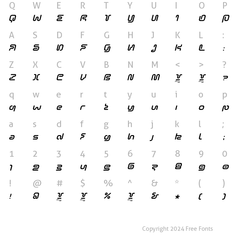 Character Map of Sonic Empire Italic