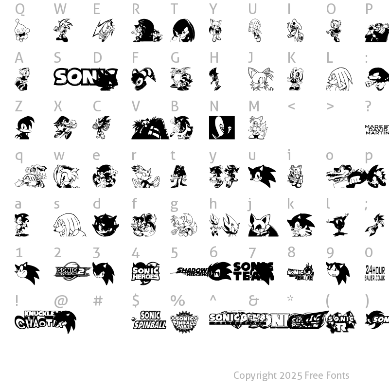 Character Map of Sonic Mega Font Regular