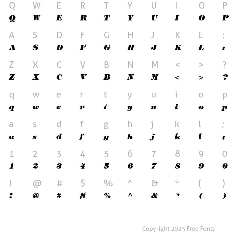Character Map of Sophisticate Black SSi Bold Italic