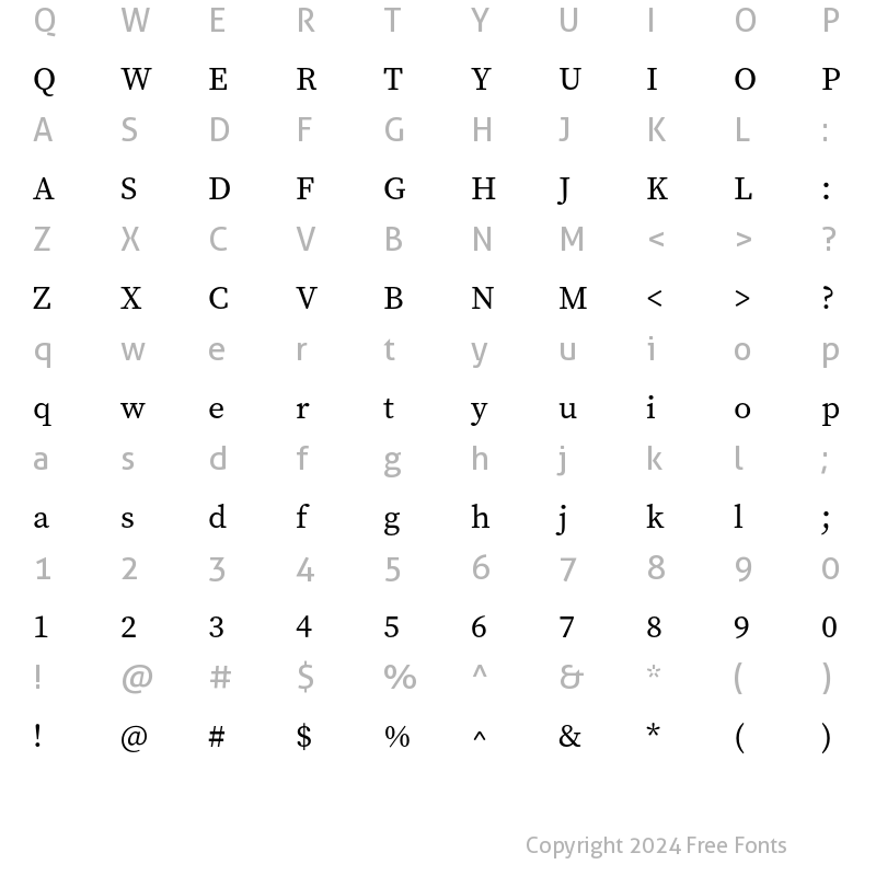 Character Map of Source Serif Pro Regular