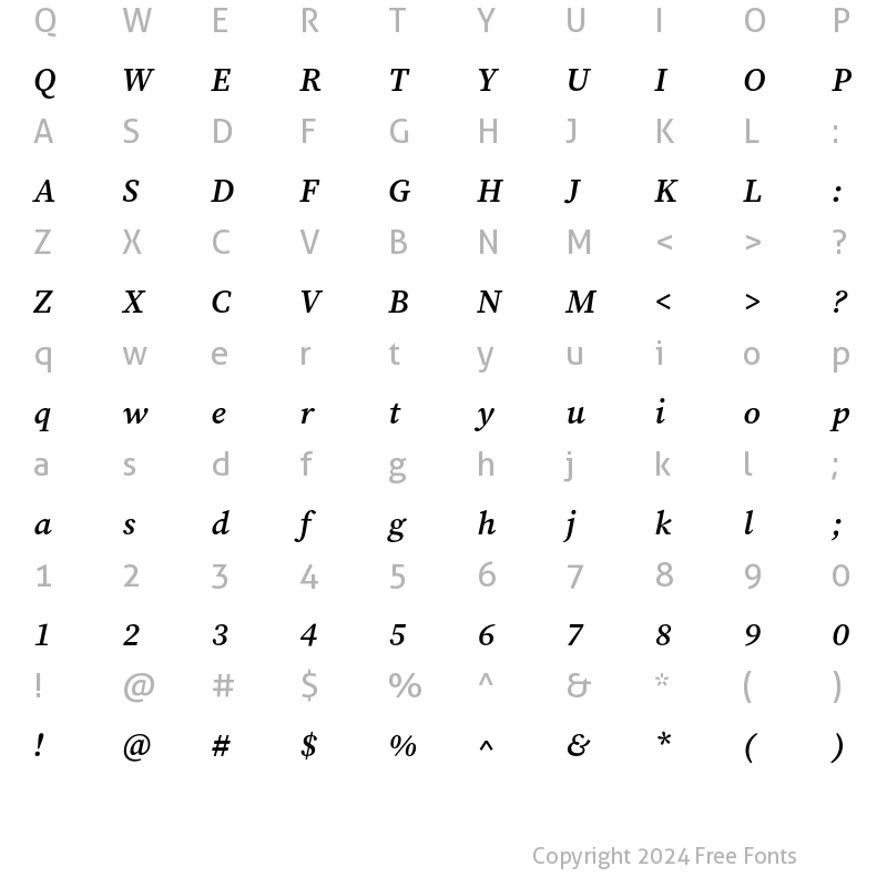 Character Map of Source Serif Pro Semibold Italic